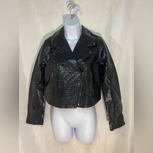 ModCloth Crocodile Rock Moto Faux Leather Jacket, size small in black, BNIB!